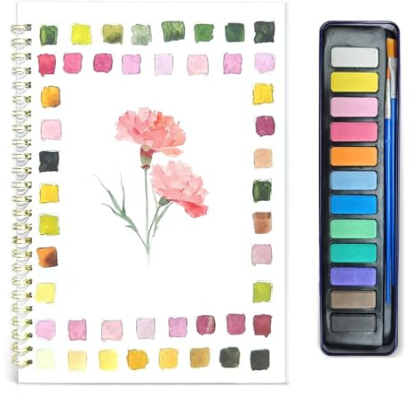 yolzhxe Watercolor Workbook, 12 Couleurs Cahier Aquarelle 22 x 16 cm