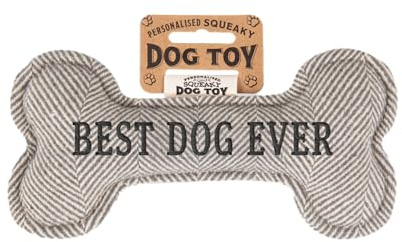 History & Heraldry Personalisiertes Quietschendes Hundespielzeug, Knochen Form, Grey, mit 'Best Dog Ever' Aufschrift, Stoffspielzeug für Hunde