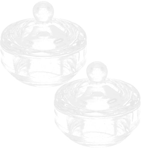 JOINPAYA Coupelle à Ongles en Verre 2 Pcs avec Couvercle, Design Délicat et Pratique, Ronde et Portable pour Salon de Manucure et Manucure DIY