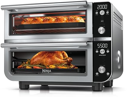 Ninja Double Oven Pro Smart XL Countertop Oven and Air Fryer | 12-in-1 Versatility with Smart Finish and DualZone Technology to Cook 2 Meals at Once | Fits Chicken Up to
