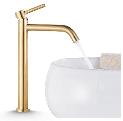 Waschtischarmatur SLIM TUBE 3 - Messing, Keramikventil, Wassersparsystem, 360° drehbar für Badezimmer (Gold)