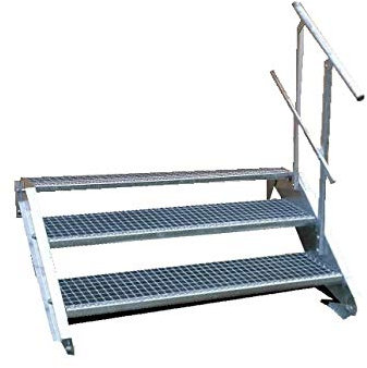 3 Stufen Stahltreppe mit einseitigem Geländer/Breite 60cm Geschosshöhe 40-60cm / Robuste Außentreppe/Wangentreppe/Stabile Industrietreppe für den Außenbereich/Inklusive Zubehör