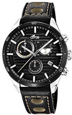 LOTUS Watches Herren Armbanduhr Chronograph Quarz Leder 18531/1 Schwarz Groß Armband
