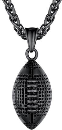 U7 Schwarzkette Männer Herren Rugby Form Anhänger Halskette 316L Edelstahl Fitness Gym Sportball Kettenanhänger Necklace Mens Hip Hop Rock Sportler Ketten Modeschmuck für Alltag Dating