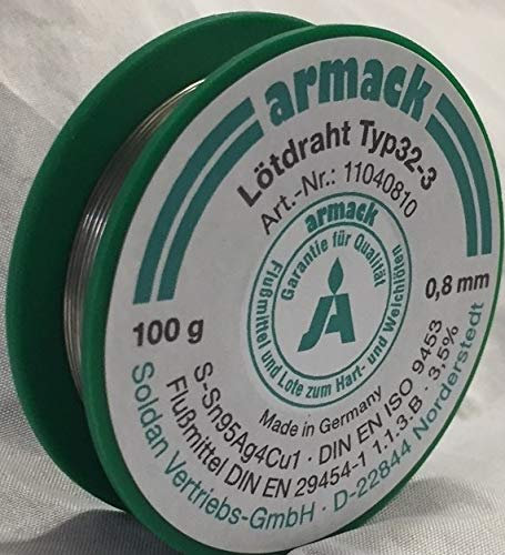 armack Lötdraht Typ32-3 0,8 mm Ø 100g bleifrei S-Sn95Ag4Cu1 Flussmittel gefüllt