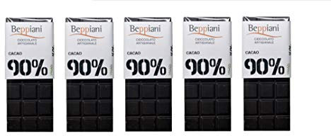 Beppiani – Coffret de 5 Tablettes de Chocolat Noir Fondant 90% – 350 g – Chocolat Artisana – FABRIQUE EN ITALIE