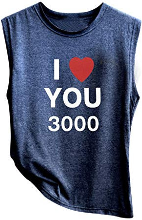 Lazzboy Women Vest Top I Love You 3000 Times Print for Marvel Iron Man Tony Stark Sleeveless New Ladies Tank(L(10),Navy-1)