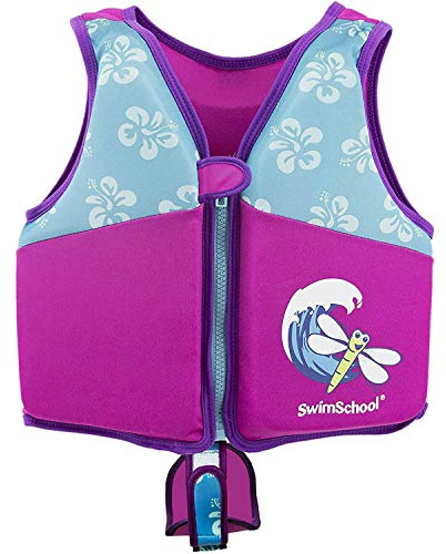 SwimSchool Swim Trainer Vest – Medium/Large Max 50 Pounds – Kids Swim Vest with Padded Shoulders –Comfortable Flex-Form-Fit Design with Adjustable Safety Strap – Pink/Aqua