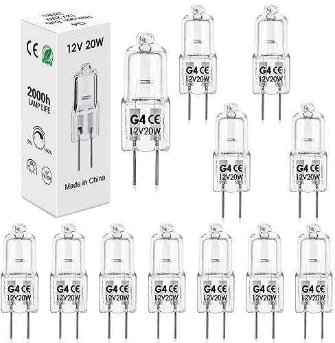 BROTOU G4 Halogen Bulbs, 20W 12V 300LM 2800K Warm White 2 Pin Clear Capsule Lamp Bulbs, Dimmable [Energy Class G] (12)