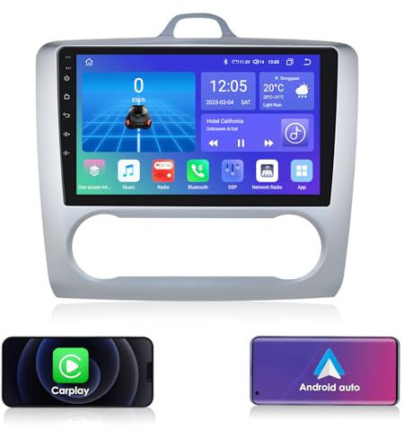 Ossuret 8 Core Radio de Coche para Ford Focus Exi AT 2004-2011, 4+32GB Navegación GPS Pantalla táctil de 9 Pulgadas con Carplay Tiempo Bluetooth SWC DSP RDS