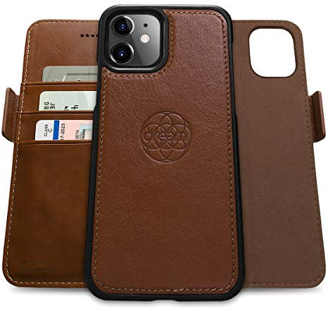 Dreem Fibonacci 2in1 Handyhülle Flipcase für iPhone 12 Mini | Magnetisches iPhone Case | TPU Etui Lederhülle Schutzhülle, RFID Schutz, Veganes Kunstleder, Geschenkbox | Schokoladenbraun