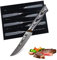zayiko - Exklusive 6er Damast Steakmesser, Klinge 12.50 cm Länge - sehr hochwertiges, extra scharfes Profi Steakmesser-Set mit Damastklingen und G10 Griffen, Küchenmesser, Kochmesser