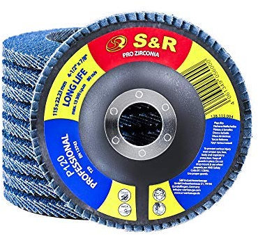 S&R 10 Disques à Lamelles 115 Abrasifs pour Acier Inox Bois Métal Grain 120. Disque de ponçage à compartiments pour Meuleuse.