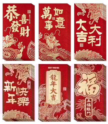 Chinesische Neujahrsumschläge, 30 Stück, Hong Bao mit Goldfolien-Design, Geldumschläge, Jahr des Ochsen 2021