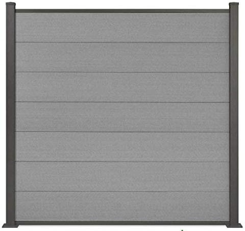 WPC-Zaun I Sichtschutz-Zaun, Steckzaun, Gartenzaun Komplettset I beidseitig glatt I Alu Pfosten Stein Grau (Pfosten zum Aufschrauben, 6Element 7Pfosten)