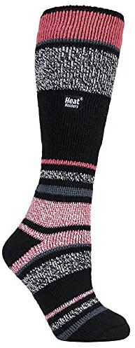 HEAT HOLDERS - Femme Thermique Chaudes Chaussettes Hautes Ski avec Rayures (Bande noire, 37-42)