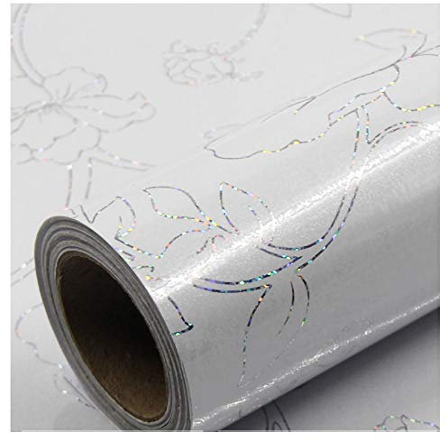 bandezid Vinilo Pegatina Muebles de Cocina Rollo Autoadhesivo Impermeable Cocina Vinilo Protector para Muebles Pegatina Vinilo Decorativos-Láser Blanco 60cm*5m