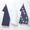 Homescapes 3er-Set Weihnachts-Geschirrtücher Winterland blau-weiß, 3 Küchentücher aus 100% Baumwolle, saugfähige Geschirrhandtücher mit Tannenbäumen