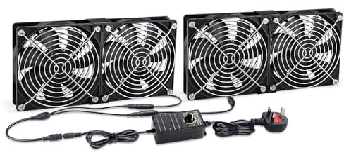 GDSTIME 4 x 120mm Fan DC 220V Computer Fan with AC 220V Powered 4V-12V Adjustable Speed Control For Laptop Cabinet Workstation Server Ventilation Exhaust replacement
