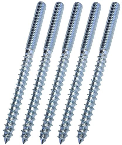 AERZETIX - C57247 - Satz von 5 Schraube mit doppelgewinde stockschrauben - stehbolzen für schraube - schraubstift - metall holz mit oder ohne dübel - Ø6x80mm - aus verzinktem stahl - farbe silber