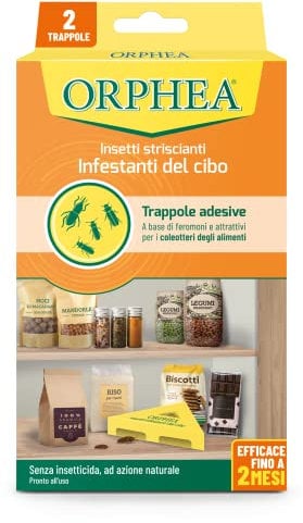 Orphea - Antitarme Alimentare, Elimina i Coleotteri degli Alimenti e ne Previene lo Sviluppo, Senza Insetticida, Inodore Azione Naturale, 2 Trappole Adesive