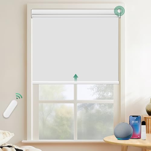 Allesin Stores Enrouleur Occultant Électriques avec ou sans Perçage, avec Moteur & Télécommande, pour fenêtre ou Porte, 100% Protection Solaire, Blanc 120 x 150 cm (l x L)