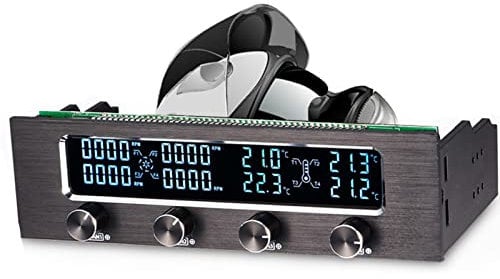 VBESTLIFE 4 Fans Computer Fan Controller, STW 6041 4 Channel CPU Temperature Sensor PC Cooling Fan Controller Front Panel Date Time Temperature LCD Display for CPU Fan
