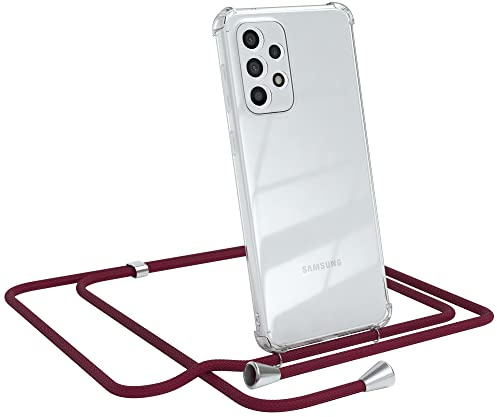 EAZY CASE Handykette kompatibel mit Galaxy A33 5G Handyhülle mit Umhängeband, Handykordel mit Schutzhülle, Silikonhülle, Hülle mit Band, Stylische Kette für Smartphones, Burgunder Rot
