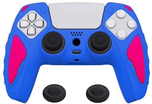 PlayVital Silikon Hülle für ps5 Controller,Case Anti-Rutsche Schutzhülle Hülle Griffe Skin Weiches Gummi Grips für Playstation 5 Wireless Controller(Primärblau & Hellrosa)