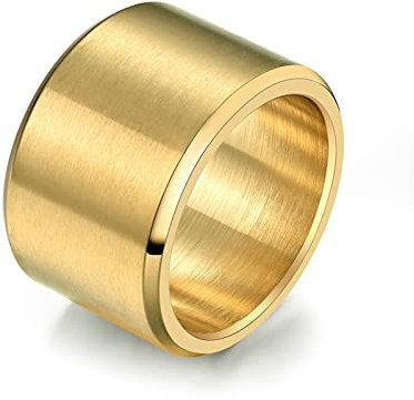 Beydodo Ring Edelstahl Gold, Herren Ring Breit 15MM Matt Bandring Freundschaftsring Männer Ringe Gr.60 (19.1)