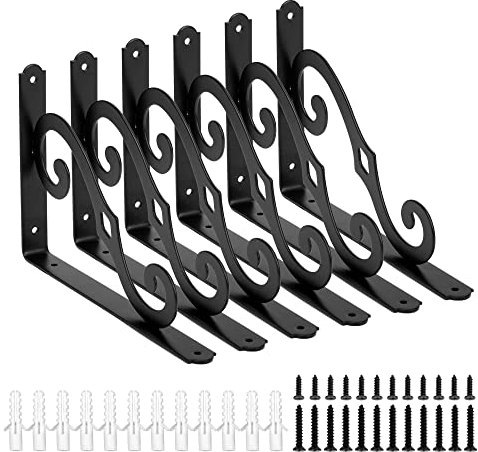 Cherbowing Regalhalterung dekorative Regalwinkel 6 PCS Wand Regalträger Schwerlastwinkel schwarz metall 90° Winkel mit Schrauben (200 * 250 mm)