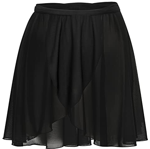 tanzmuster Ballett Wickelrock Damen - Karlotta - feiner, elastischer Netzstoff - Wickelband aus Lycra - schwarzer Ballettrock - Ballettkleidung für Erwachsene