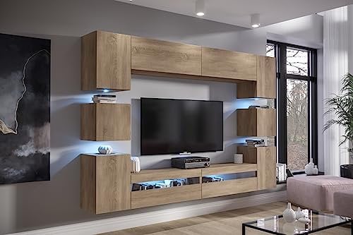 Com4t-Style Modern Living Room Furniture Set Storage Tv unit entertainment media wall center Hi Fi cupboard cabinet (oak sonoma)