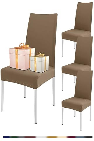 FIGOOO Stuhlhussen 4er Set Stretch Stuhlhussen für Esszimmerstühle Elastisch Moderne Universal Stuhlbezug für Restaurant Hotel Bankett Party Deko(Erdiges Braun,4er Set)