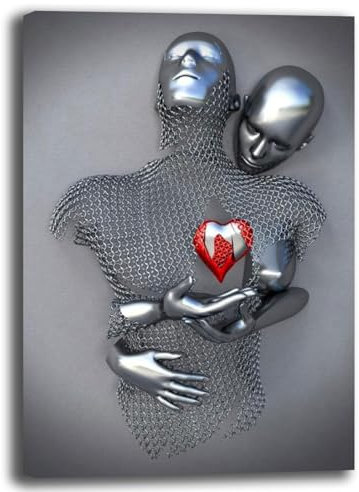 Quadro Moderno Soggiorno Verticale Coppia Cuore love Quadri moderni da Parete grigio Salone Stampa su tela Canvas Decorazione Murale muro Arredo Camera da letto Cucina (30x40 cm, 3)