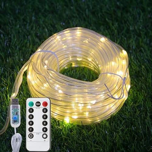 ZVO LED Lichterschlauch USB, 10M 100 LED Lichterkette Innen, 8 Modi IP65 Wasserdicht LED Schlauch mit Fernbedienung für Außen Garten Balkon Hochzeit Camping Weihnachten Deko(Warmweiß)
