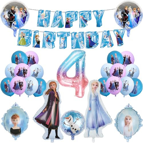 4 Jahre alt Frozen Geburtstagsballon-Set, Frozen Ballon Elsa Prinzessin Ballon Anna Prinzessin Ballon, Gefrorener Ballon Geburtstag Party Dekoration
