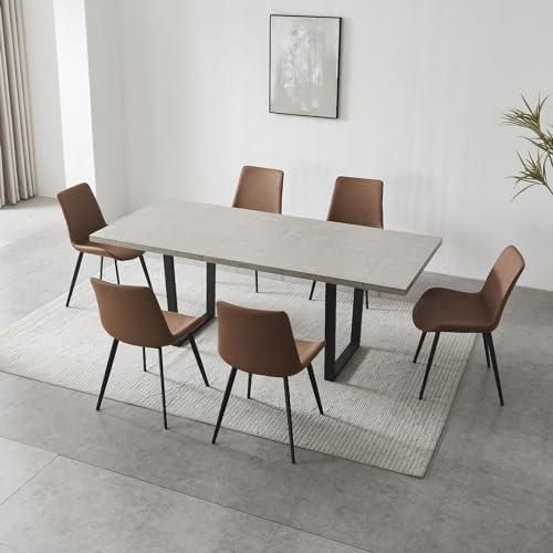 jiexi Modernes Esstisch-Set für 6–8, ausziehbarer Tisch mit hoher Härte, platzsparend, Metallrahmen, Bauernhaus, rechteckig, Küche, Esstisch für Zuhause, Familie (Tisch + 6 braun Stühle)
