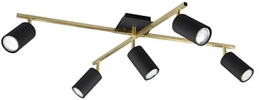 lightling modern Deckenlampe Julie, 5-flammige Deckenleuchte schwarz gold Metall, drehbar und schwenkbar, Schlafzimmer Wohnzimmer Esszimmer, 5 x GU10 max. 35W, 22 x 57 x 77 cm