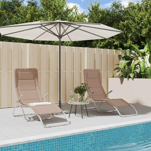 CIADAZ Sonnenliegen 2 STK. Taupe Textilene & Pulverbeschichteter Stahl Gartenliege, Liegestuhl, Sonneninsel Outdoor, Liegen, Gartenmöbel, Loungemöbel, Relaxliege - 312477