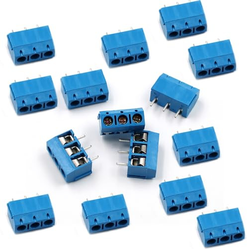 Confezione da 20 morsettiere PCB, connettore a vite per montaggio su PCB passo 5,08, 300 V 16 A, blu, 3 pin