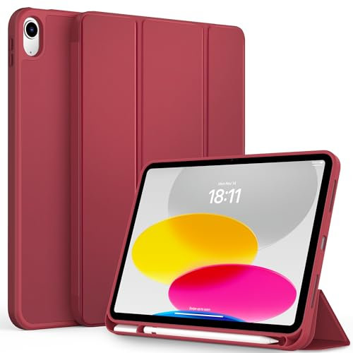 CACOE Hülle für iPad A16 11. Generation 2025 /ipad 10. Generation 10.9 Zoll mit Stifthalter, Dünne Weicher TPU Rückseite Schutzhülle mit Auto Schlafen/Wachen - Rotwein