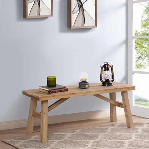 Wnutrees Sawmill Long Solid Wood Bench,43 Farmhouse Entryway Bench,Natural