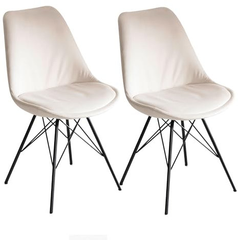 Wohnling Esszimmerstuhl 2er Set Samt Beige Küchenstuhl mit schwarzen Beinen, Schalenstuhl Skandinavisches Design, Polsterstuhl mit Stoffbezug, Stuhl Gepolstert