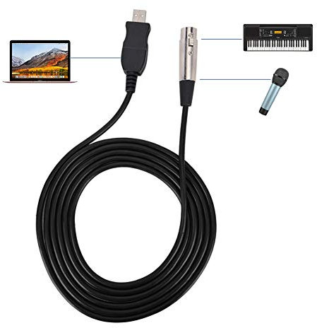 Akozon Adaptador de Enlace de Micrófono, Cable Negro Línea U S B Cable XLR Hembra a Micrófono USB