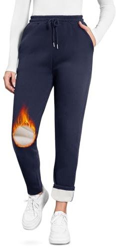 Kfnire Pantaloni Tuta Donna Invernali in Pile a Vita Alta Pantaloni Termici Donna Joggers con Tasche e Coulisse