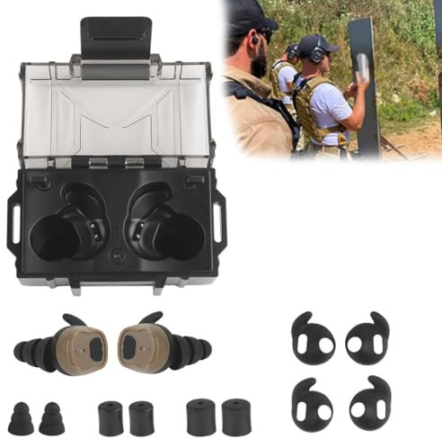 WQZXM Bouchons D'oreille Bluetooth BT5.3 Military Electronic Noise Reduction Hearing Protection Earplugs For Range Shoot Hunting(TAN)