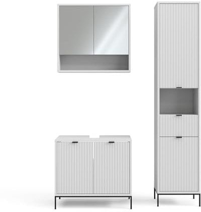 Vicco Badmöbel-Set Eliza, Badezimmerschrank-Set, Weiß, 3 Teile, mit Hochschrank