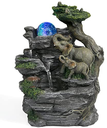 Crovida Indoor Water Fountain Tabletop Water Fountains Elephant Decoration with Colorful Lights Desktop Fountain Feng Shui Decoration, 9.8 * 7.9 * 12.6