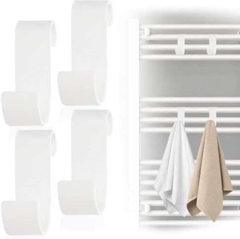 Gcffom 4 Pezzi Appendini per Termoarredo, Ganci Termoarredo Bagno, Appendini per Scaldasalviette, Appendini per Termoarredo Bagno Simpatici per Bagno e Cucina Ganci (Bianco)